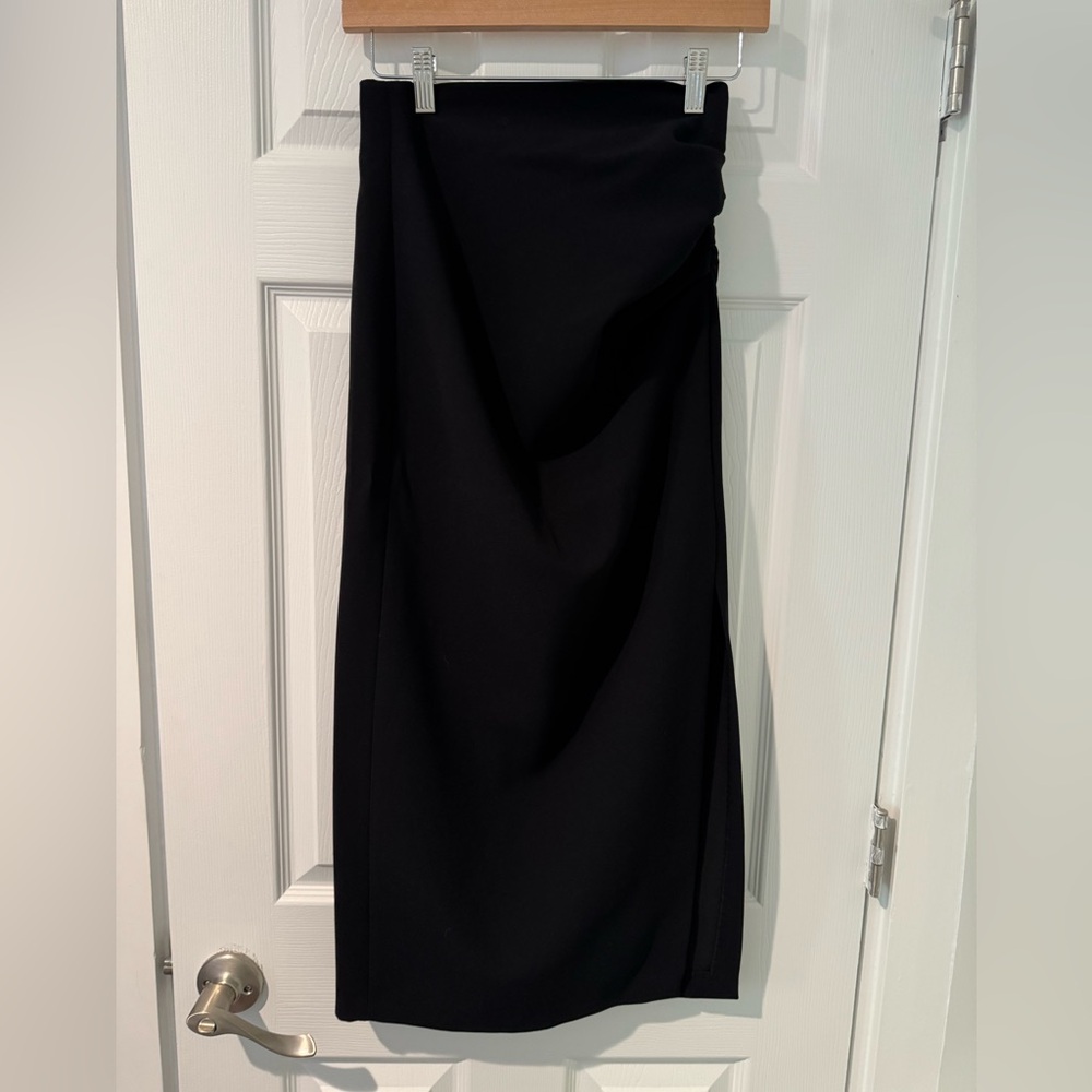 Zara high slit black skirt ruched side maxi skirt